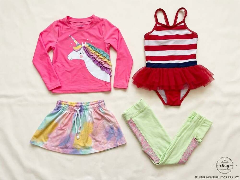 Cat & Jack Toddler Girls Swimsuit Lot 3T Unicorn Rash Guard Shorts